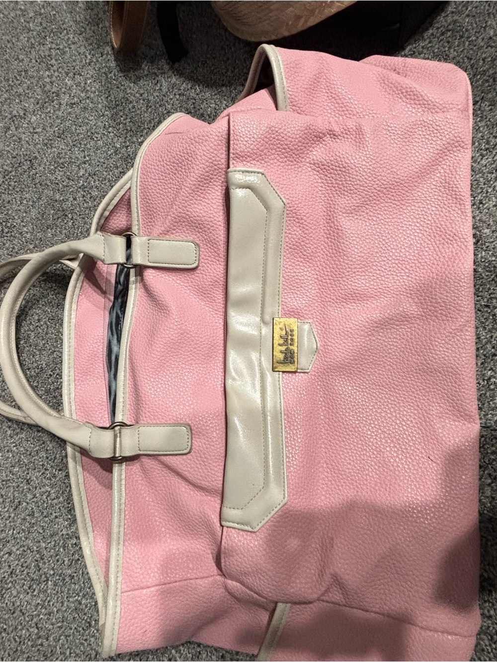 Nicole Lee Pink Travel Weekender with Cream Accents